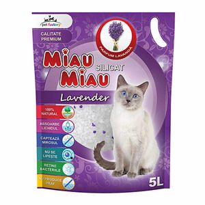 Silicat pentru pisici Miau Miau cu miros de lavanda, 5 l, 2.2 kg