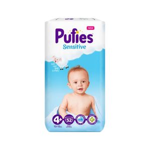 Scutece Pufies Sensitive, marimea 4+, 10 - 15 kg, 52 bucati