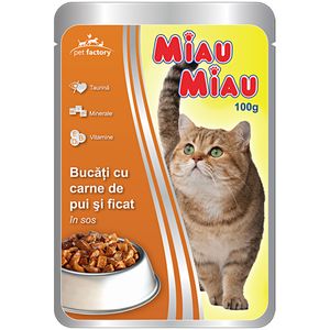 Hrana Miau Miau pentru pisica cu carne de pui si ficat, 100g