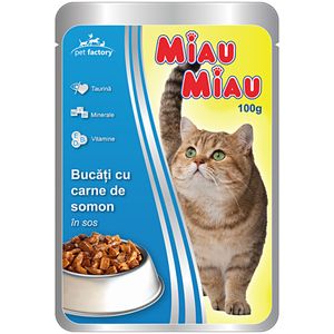 Hrana umeda pentru pisici Miau Miau cu somon, 100 g