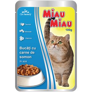 Hrana umeda pisica Miau Miau cu carne de somon, 100g