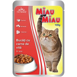 Hrana umeda pisica Miau Miau cu carne de vita, 100g