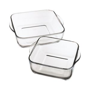 Set 2 tavi patrate cu manere Pasabahce din sticla termorezistenta, 1950 ml/3200 ml