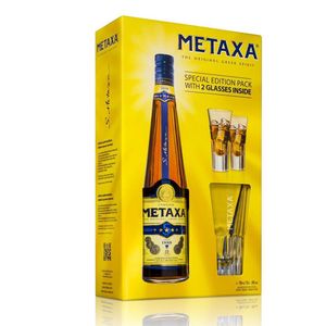 Pachet cadou brandy Metaxa 5* 0.7 l + 2 pahare