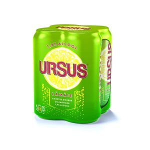Bere blonda cu aroma de lamaie Ursus, doza, 4 x 0.5 l