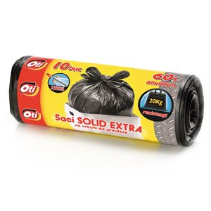 Saci gunoi extra cu prindere Oti, 60 l, negru, 10 bucati /rola