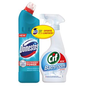 Pachet promo: Cif Bathroom Trigger 500 ml - Dezinfectant Domestos Atlantic 750 ml