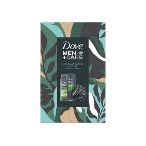 Set pentru cadou Dove Men Self Care Mineral Sage: Puf de baie, spray antiperspirant si gel de dus