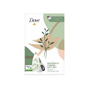 Set cadou Dove Naturally Refreshing: Puf de baie, sapun si gel de dus