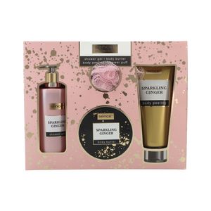 Set pentru cadou Sence Collection Sparkling Ginger: Gel de dus, scrub, unt de corp si puf de baie