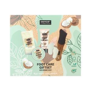 Set pentru cadou Sence Colletion Foot Care Coconut: Crema, scrub, bombe de baie, sosete si pila