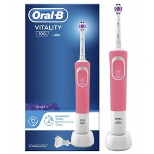 Periuta de dinti electrica Oral-B Vitality D100 3D White, 7600 Oscilatii/min, Curatare 2D, 1 program, 1 capat, Culoarea Roz