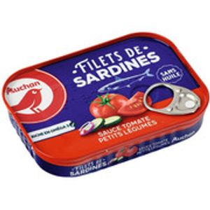 File sardine Auchan in sos tomat cu legume, 100g