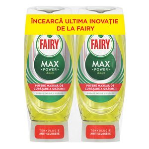 Detergentul de vase lichid Fairy MaxPower Lemon, 2 x 450 ml