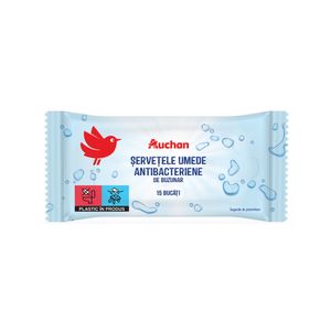 Servetele umede antibacteriene Auchan, de buzunar, 15 bucati