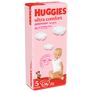 Scutece Huggies Ultra Confort Mega, marimea 5, fete, 12 - 22 kg, 56 bucati