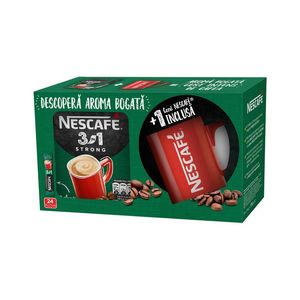 Pachet promotional Nescafe 3in1 Strong, 24 plicuri x 14g + cana