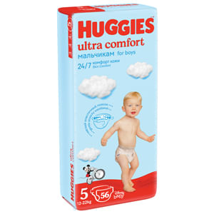 Scutece Huggies Ultra Confort Mega, marimea 5, baieti, 12 - 22 kg, 56 bucati