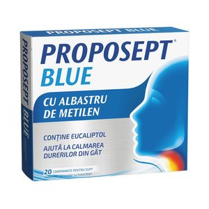 Supliment alimentar Proposept Blue, pentru dureri in gat, 20 de comprimate