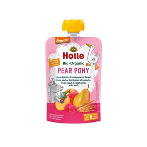 Piure de pere, piersici, zmeura cu grau spelta Holle Baby, de la 8 luni, 100 g