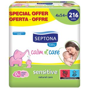 Servetele umede bebelusi Sensitive Septona, 4 pachete x 54, 216 bucati