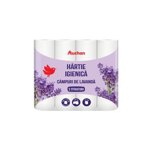 Hartie igienica Auchan cu parfum de lavanda, 24 role, 3 straturi