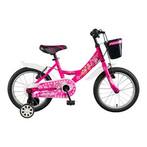 Bicicleta pentru copii Gokidy Hello Girl cu roti ajutatoare, 4-6 ani, 16 inch, roz