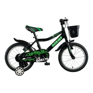 Bicicleta pentru copii Gokidy Versus cu roti ajutatoare, 4-6 ani, 16 inch, negru-verde