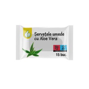 Servetele umede Pouce, cu aloe vera, 15 bucati