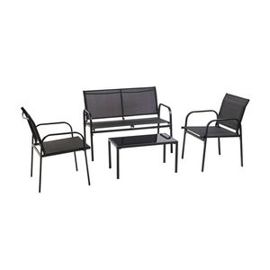 Set mobilier gradina din otel si textilena, 4 piese – 2 scaune, canapea dubla si masa cu blat de sticla
