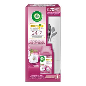 Odorizant de camera Air Wick, satin fin si floarea lunii, aparat + rezerva, 250 ml