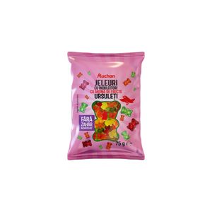 Jeleuri cu aroma de fructe Auchan, fara zahar adaugat, forma ursuleti, 75 g