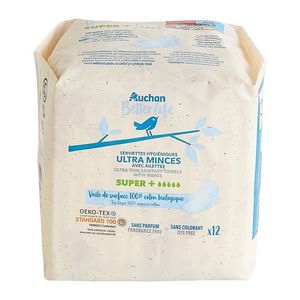 Absorbante igenice Auchan Super, 5 picaturi, 12 bucati