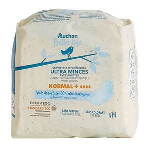 Absorbante igenice Auchan Ultra-subtiri, 4 picaturi, 14 bucati