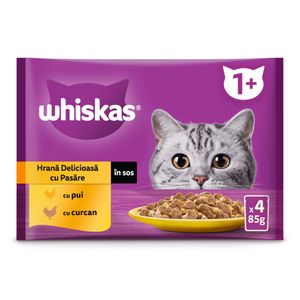 Hrana umeda pentru pisici adulte Whiskas cu carne de pasare in sos, 4 x 85 g