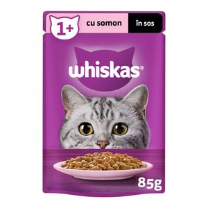 Hrana umeda pentru pisici adulte Whiskas cu somon in sos, 85 g