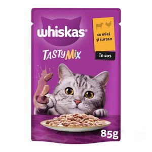 Hrana umeda pentru pisici adulte Whiskas Tasty Mix cu miel si curcan in sos, 85 g