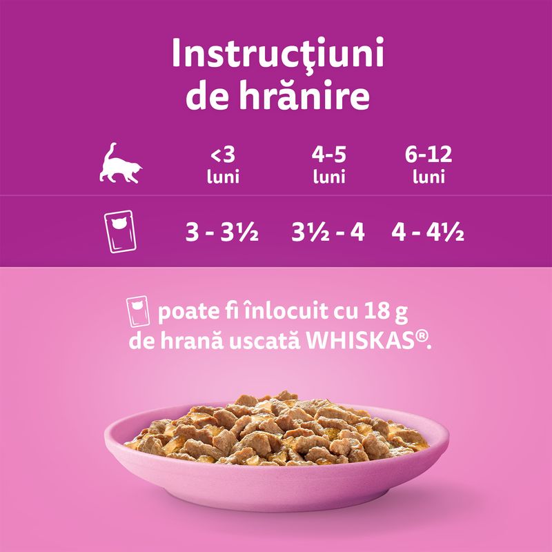 Hrana umeda pentru pisici junioare Whiskas Junior cu pui in aspic, 85 g