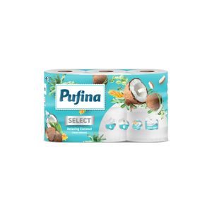 Hartie igienica Pufina Select cu parfum de cocos, 6 role, 4 straturi