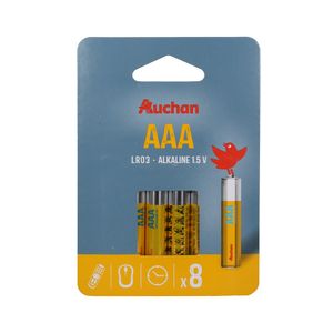 Baterii alcaline AAA LR03 Auchan, 8 bucati