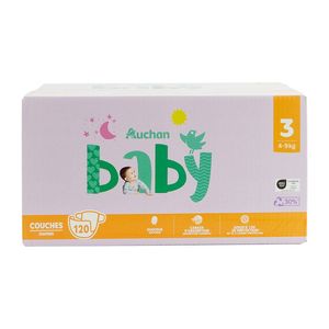 Scutece Auchan Baby, marimea 3, 4 - 9 kg, 120 bucati