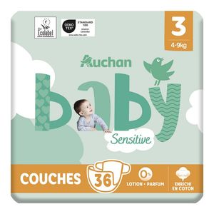 Scutece Auchan Baby Sensitive, marimea 3, 4 - 9 kg, 36 bucati