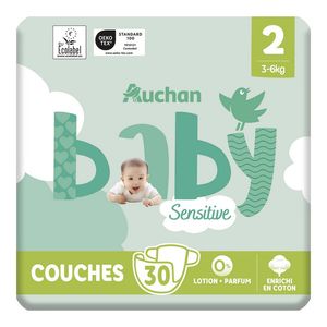 Scutece Auchan Baby Sensitive, marimea 2, 3 - 6 kg, 30 bucati