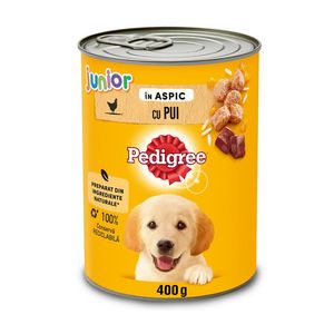 Hrana umeda la conserva pentru caini juniori Pedigree Junior, cu pui in aspic, 400 g