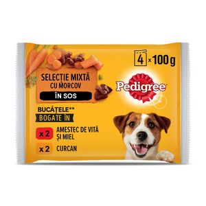 Hrana umeda pentru caini adulti Pedigree, selectie delicioasa in sos, 4 x 100 g