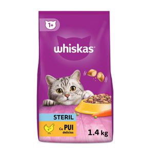 Hrana uscata pentru pisici adulte Whiskas Sterile, cu pui, 1.4 kg