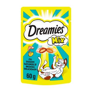 Recompense pentru pisici Dreamies, mix cu somon si branza, 60 g