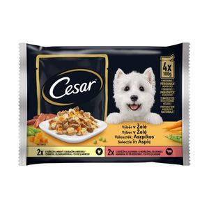 Hrana umeda pentru caini adulti Cesar, selectii de carne si legume in aspic, 4 x 100 g