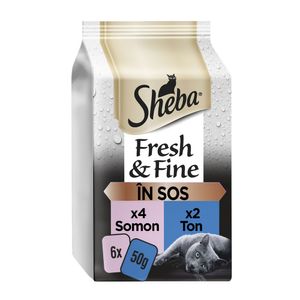 Hrana umeda completa pentru pisici adulte Sheba Fresh & Fine, somon si ton, 6 x 50 g