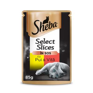 Hrana umeda pentru pisici adulte Sheba Selection, pui si vita in sos, 85 g